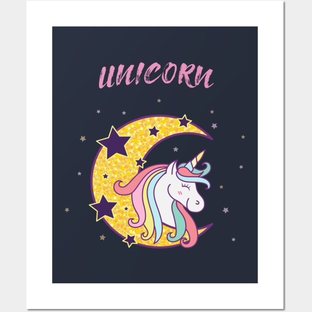 Unicorn On The Moon Wall Art by JeffDesign